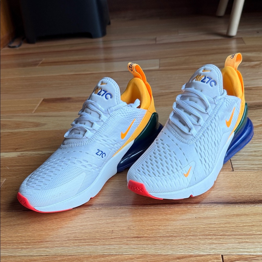 Nike Air Max 270 White and Orange Sneakers with Blue Sole